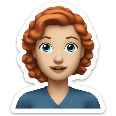 Attractive auburn hair woman with blue eyes waving sticker