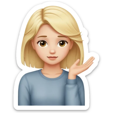 Blond dziewczyna zawstydzona poprawia wlosy jedna ręką w tyl sticker