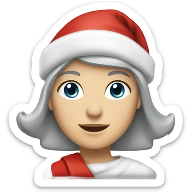 silver short haired caucasian woman wearing a Santa cap sticker