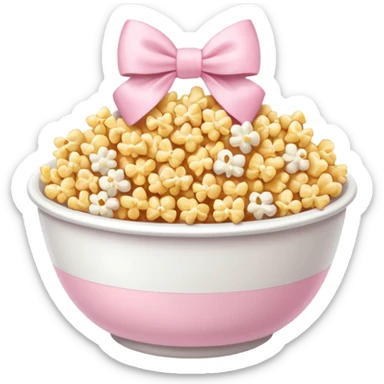 popcorn soft texture in white bowl with pink pastel bow not on top sticker