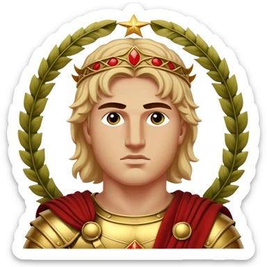 Cinematic Realistic portrait of Alexander the Great, depicted with photorealistic detail as a commanding historical conqueror, featuring sharp, lifelike facial features, meticulously rendered ancient Macedonian armor, and a laurel wreath, illuminated by natural, dramatic lighting that highlights his youthful determination and legendary presence. sticker