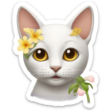 cat with flower behind one ear sticker