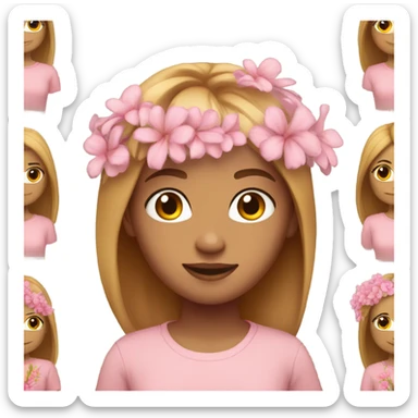 Girl skin tone tan wearing pink shirt and straight hair with flowers crown orange and white skirt sticker