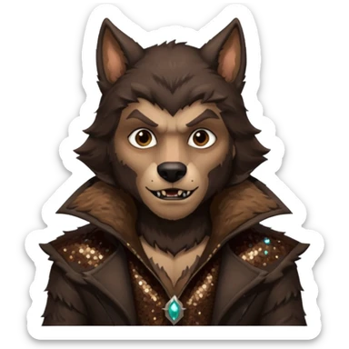 Werewolf from Van Helsing with brown fur, dark brown sequin outfit sticker