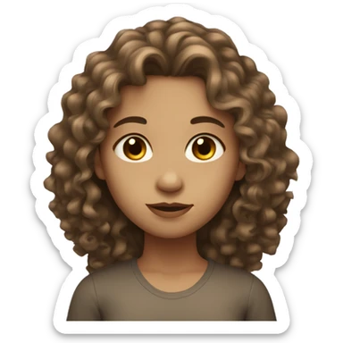 Girl with light skin, long and curly Brown hair, dark eyes sticker