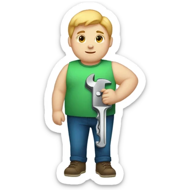 fat teen boy with light skin, dark eyes, light hair, holding a wrench sticker