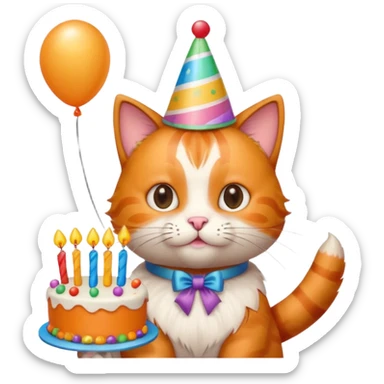 has al gatito tom de la caricaturacon globos, un cono de fiesta y un pastel sticker