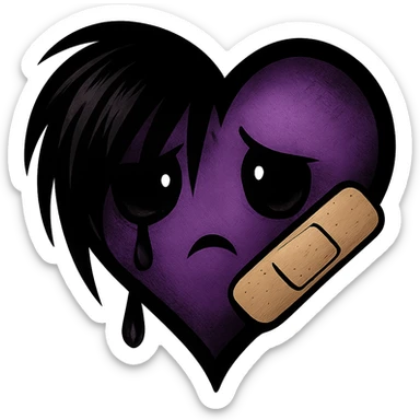 emo heart with a bandage, black and purple, no background sticker