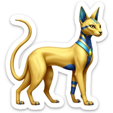 Modern futuristic shiny colorful Bastet-Anubis-Sphynx-Lombax-Zeraora-Renamon-fusion (full body) sticker