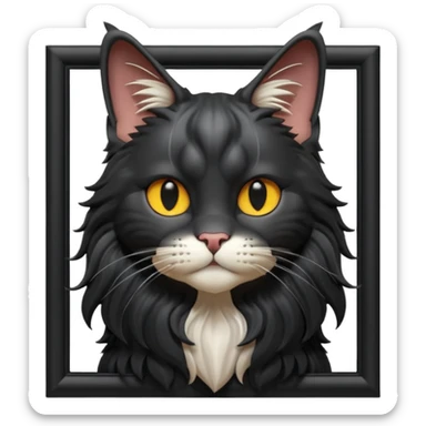 A 3D cartoon jet-black Maine Coon cat with large frame, glossy mane, soft spotlighting, cinematic 3D Memoji-style lighting. full body or half body. sticker