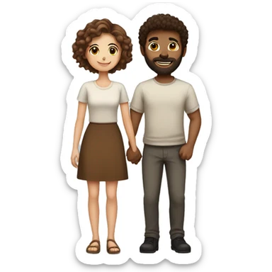 A beautiful brown-haired girl with a hairy brown-haired man with short hair holding hands and loving each other sticker