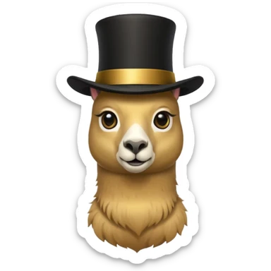 A small golden llama silhouette wearing a black top hat and a monocle sticker