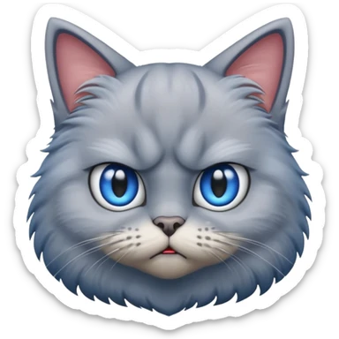 angry grey cat blue small eyes. iphone real emoji style sticker