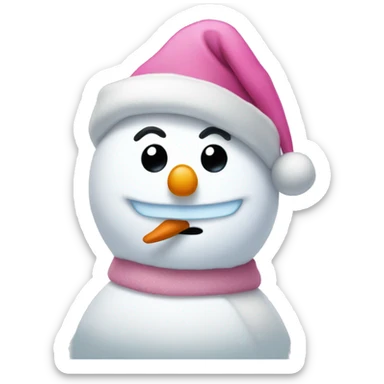 A snowman with a pink Santa hat sticker