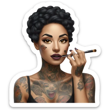 Hyper Realistic Beautiful tattooed woman doing her makeup sticker