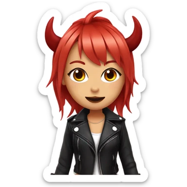 devil hime gyaru girl, red hair with horns, leather jacket sticker