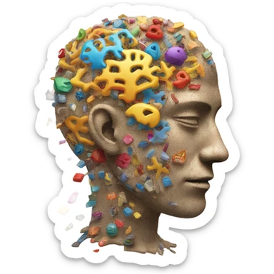 A humanoid brain with fragments of memory sticker