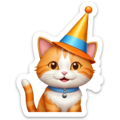 happy cat playing golf on his birthday sticker