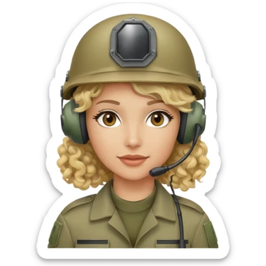 operator dressed in khaki color with a milatary helmet, without glasses, with headset, preferably curly blonde female sticker