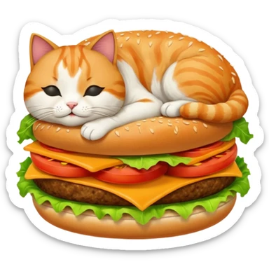 cat sleeping on the burger sticker