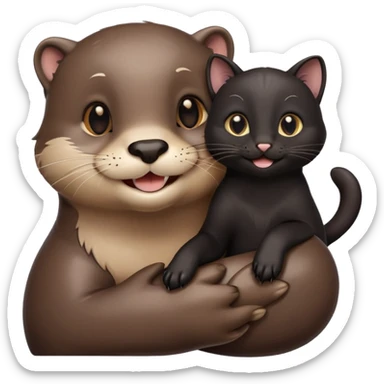Otter holding a black cat and smile sticker