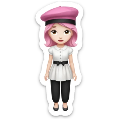 Pig White Dress Dark Pink French Hat Black Pants sticker