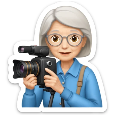 woman cameraman hold a camera, elderly sticker
