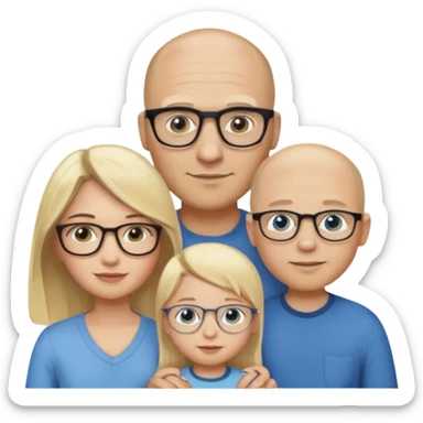 Eigene Familienbild mit 3 Personen; Mutter dunkle Augen und dunkle lange Haare mit Brille; Vater mit Vollglatze und Blaue Auge und ohne Brille;  kleinkind mit blonden Haaren und dunklen Augen und ohne Brille sticker