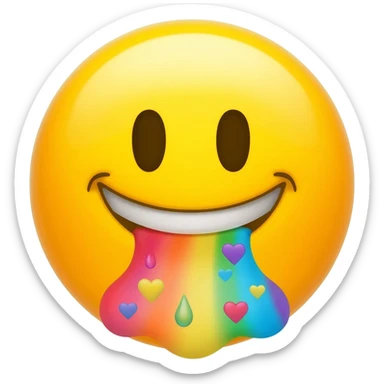 Standard Smiley face barfing out a rainbow with hearts sticker