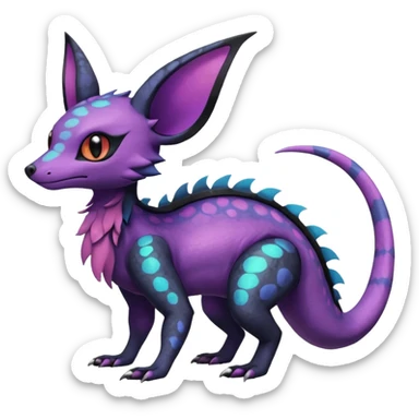 Rare epic aesthetic iridescent spooky gloomy colorful Salandit-Noibat-Eevee-Genet-species-Fakemon-hybrid-creature, with markings, full body sticker