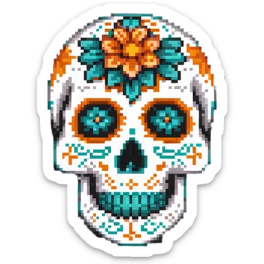 teal and orange sugar skull sticker