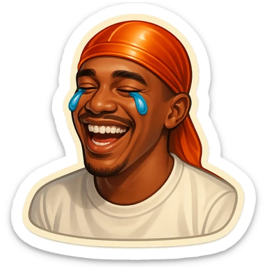 laughing crying
make his shirt white
make him smile
Change His durag To orange sticker