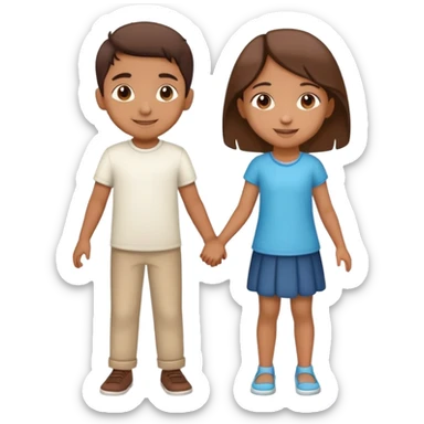 Indian boy and girl holding hands, boy lighter brown, girl medium brown, both children age 5-6, cheerful expressions sticker