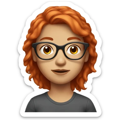A red-haired girl with glasses and a T-shirt with a name Vanya sticker