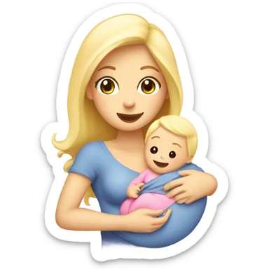 blonde woman breast feeding baby. pink sticker