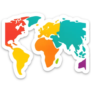cartoon style world map, bright colors, no text sticker