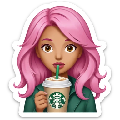 Girl big lips holding Starbuck with pink hair sticker