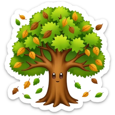 Tree with falling leaves, green leaves falling  sticker