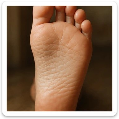 close-up realistic view of the sole of a human foot, skin details and plantar lines, realistic style sticker