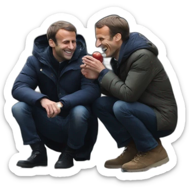 emmanuel macron laughing with the homeless sticker