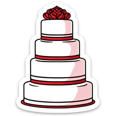 Beautiful red velvet wedding cake with multiple tiers and white icing details sticker