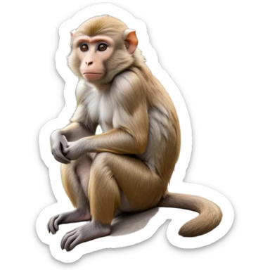 cinematic-macaque-realistic-full-body-sitting-emoji,-compact-muscular-frame-poised-on-a-rocky-outcrop,-short-curled-tail-resting-behind,-head-tilted-dramatically,-thick-dense-fur-in-warm-shades-of-brown-and-grey,-expressive-eyes-filled-with-intelligent-curiosity,-simplified-yet-realistic-focused-features,-highly-detailed,-glowing-with-an-almost-sarcastic-glow sticker