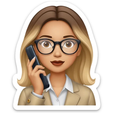Realistic balage hair woman wearing glasses speaking on 1 cell phone sticker