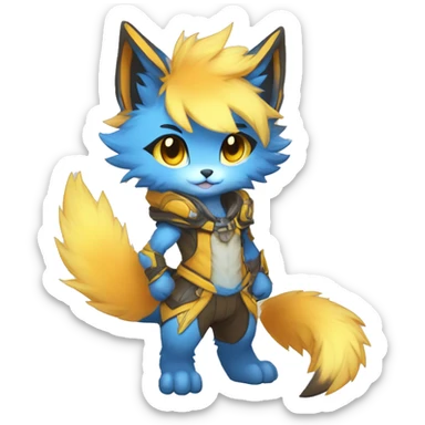 Anthro-Edgy-Cool-Blue-Yellow-Beige-Orange-Contrast-Colors-Fantasy-Fur-Sona-Chibi-Shiny-Fakémon-Hybrid full body sticker