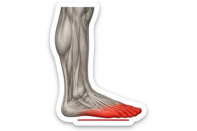 spazio dall'avampiede al tallone umano sottolineato in rosso, fai l'arto umano anatomico realistico con evidenza su quel tratto sticker