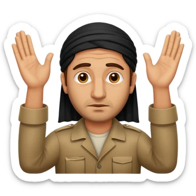 surrenders, depict an Iraqi with a sad face and raised hands sticker