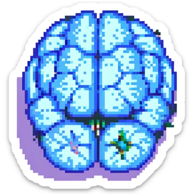 Change this 3D melting brain icon to pink color, keep it fully front facing with pixel art accents and shiny look, background transparent. sticker