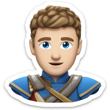 British white male with skin fade brown hair and blue eyes wearing a Mongolian warrior outfit sticker