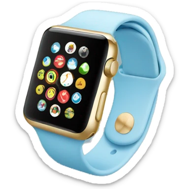 Gold Apple Watch with a light blue band on an angle sticker