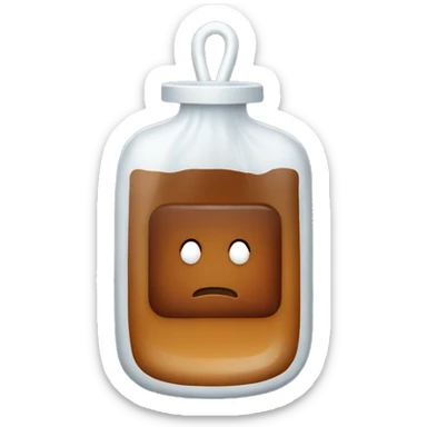 An IV bag filled with brown liquid. sticker
